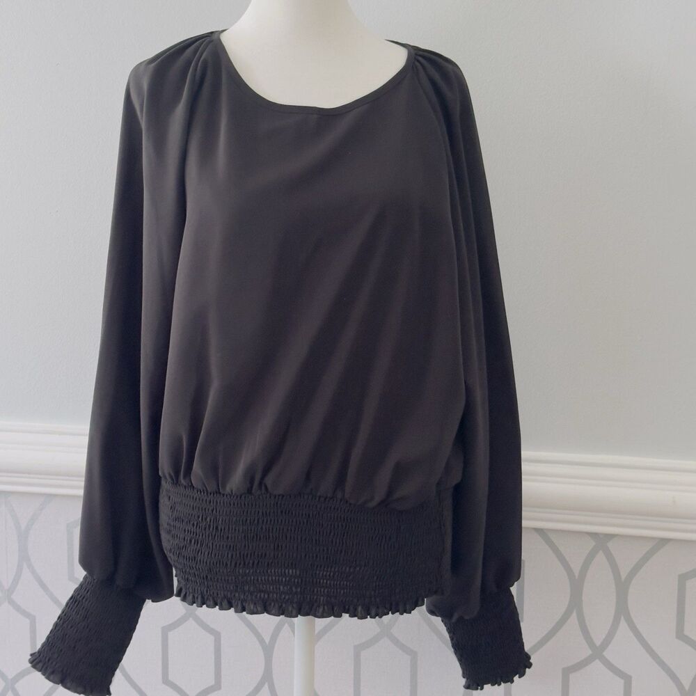 Lyaner Black Blouse Elastic Waistband Top Boho Sheer XL Gypsy Pullover Party